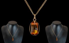 14ct Gold - Amber Set Pendant - Attached