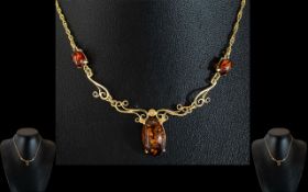 Ladies 14ct Gold Pleasing Amber Set Neck