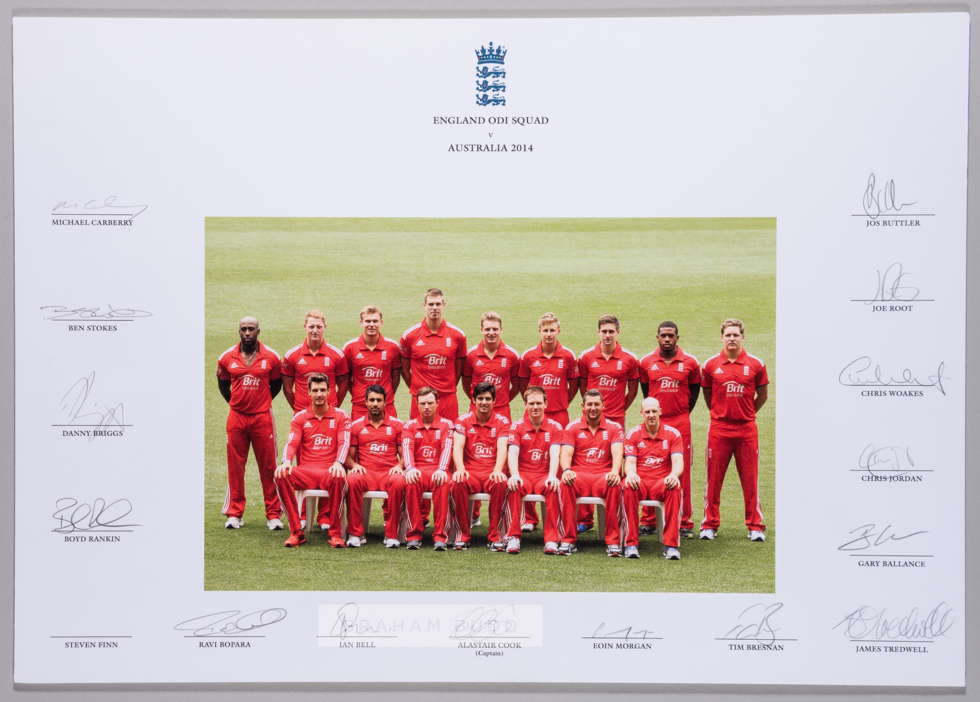 CRICKET - England cricket team v Australia 2014 team signed photograph overall size 16.5” x 11.