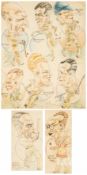 Two cricket caricatures by Shinwell, circa 1925, the first pen and watercolour depicting Surrey's