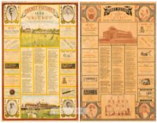 Two Cricket fixtures advertisement supplements issued by 'Cricket' for 1898 and 1899,  each