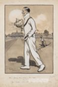 Original artwork by Thorpe depicting a caricature of the England cricket captain Johnny Douglas