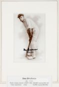 CRICKET Don Bradman signed photographic presentation, b & w 16 by 10cm. photograph portraying