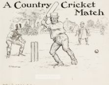 Charles Edmond Brock (British, 1870-1938) A Country Cricket Match, circa 1920s, pen and ink drawing,
