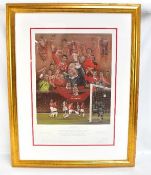 Manchester United 1998-1999 celebration signed and framed print entitled 'Treble Winners', a limited
