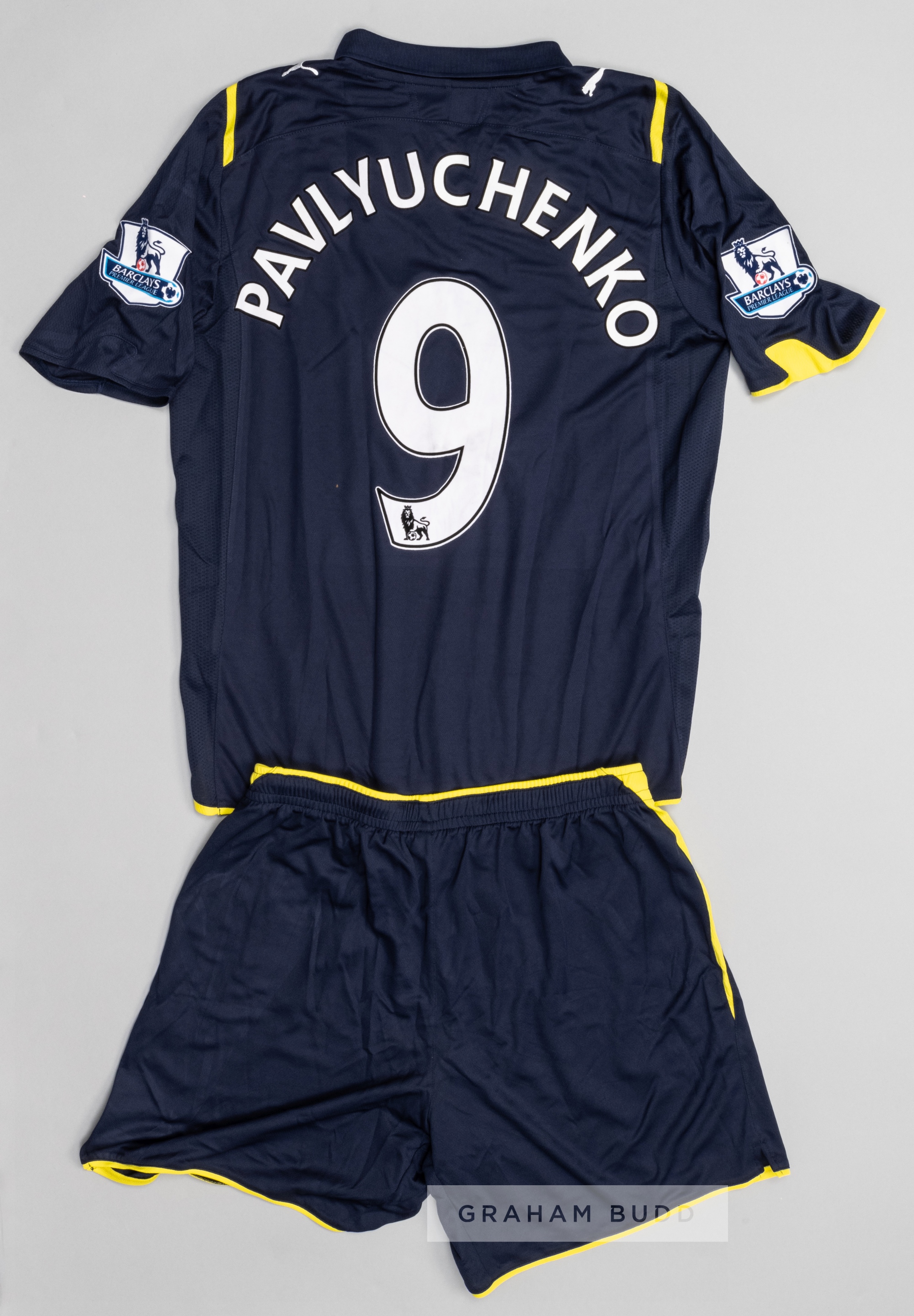 Roman Pavlyuchenko navy and yellow Tottenham Hotspur no.9 away jersey and shorts, season 2009-10, - Image 2 of 2
