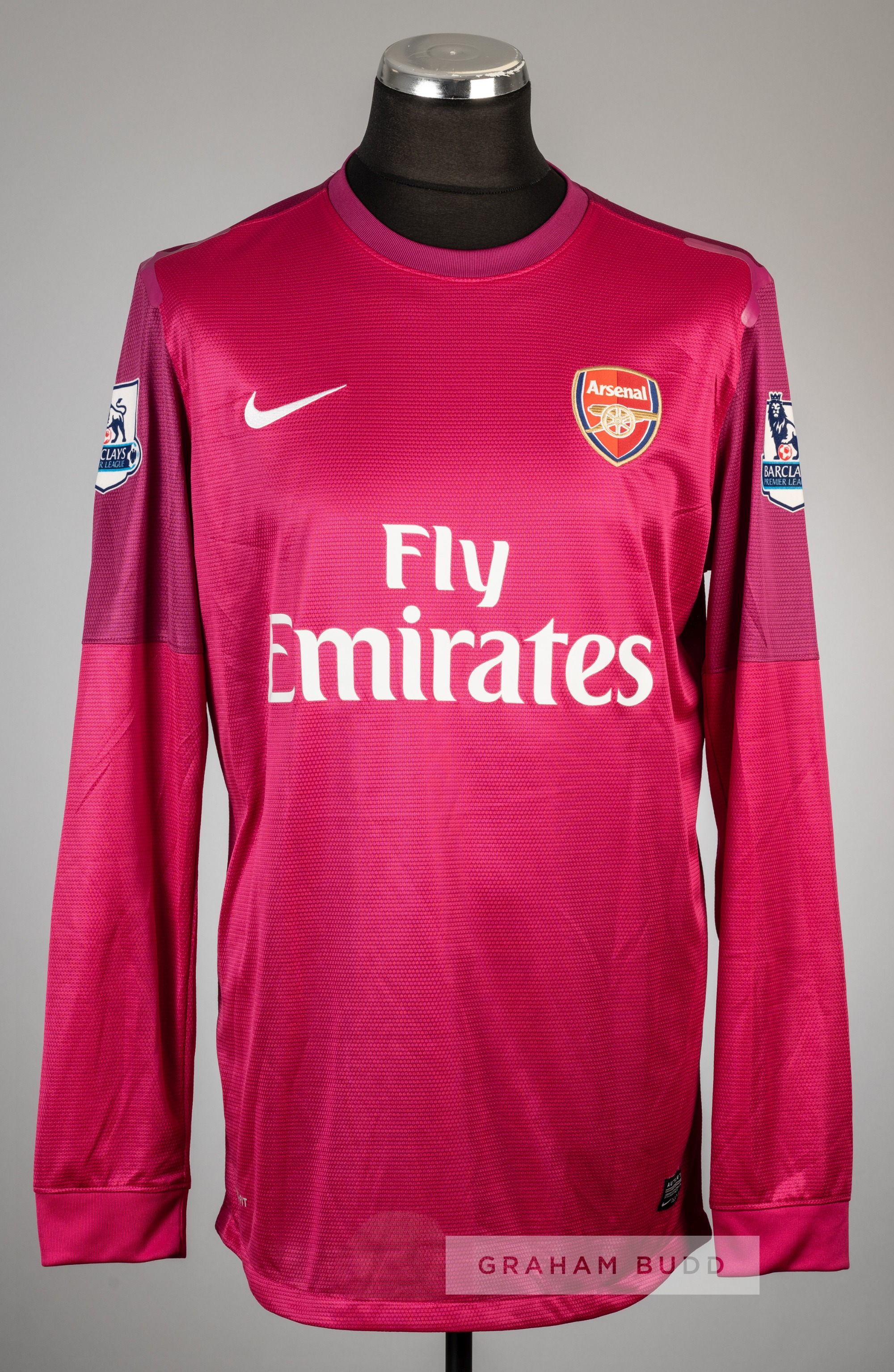 Vito Mannone pink Arsenal no.24 goalkeeper's away jersey, season 2012-13, Nike, long-sleeved with - Image 2 of 2