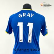 Demarai Gray signed blue and yellow Everton no.11 home jersey, season 2021-22, match-issue,