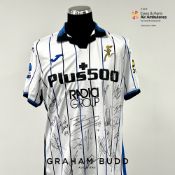 White, black and blue squad signed Atalanta B.C. Replica away jersey, season 2021-22, Joma, short-