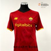 Lorenzo Pellegrini squad signed red A.S. Roma Replica no.7 home jersey, season 2021-22, New Balance,