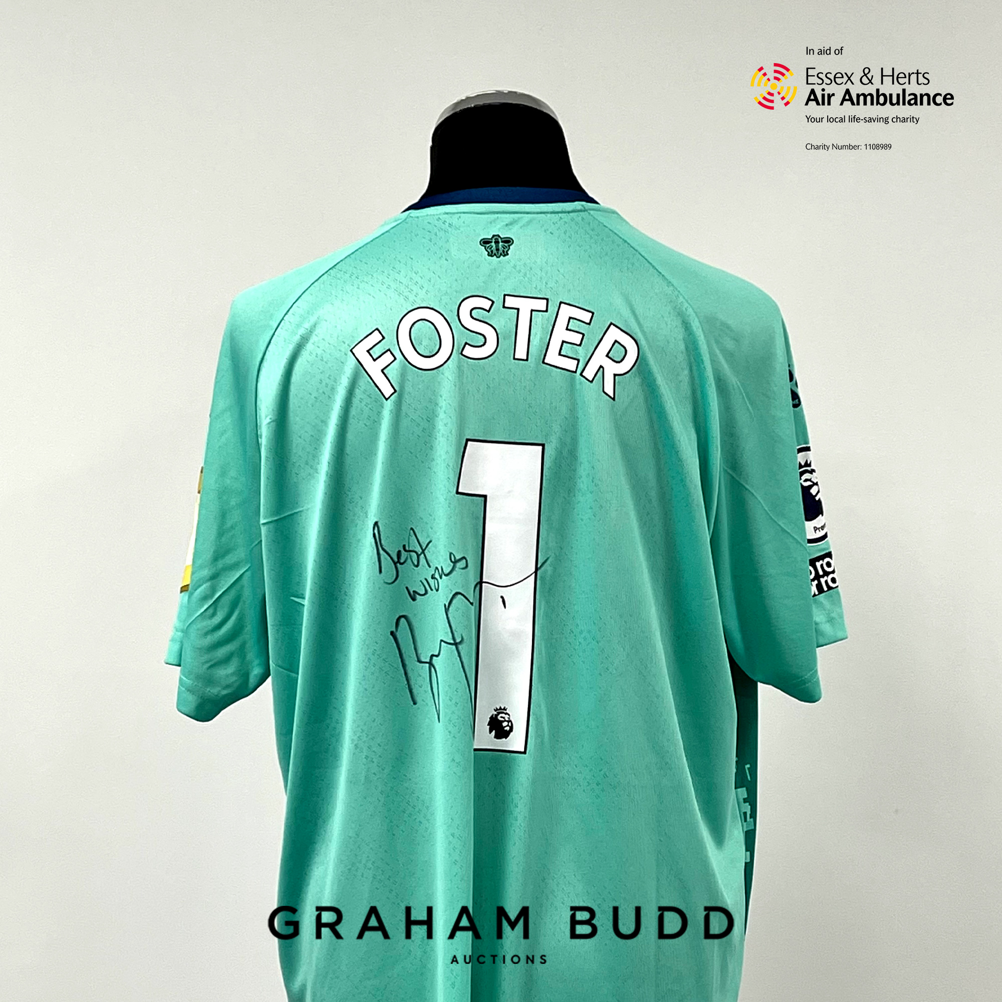 Ben Foster signed green Watford no.1 goalkeeper's away jersey, season 2021-22, match-issue, Kelme,