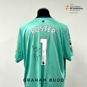 Ben Foster signed green Watford no.1 goalkeeper's away jersey, season 2021-22, match-issue, Kelme,