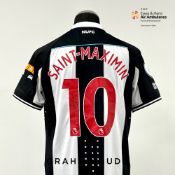 Allan Saint-Maximin signed black and white striped Newcastle United no.10 home jersey, season 2021-