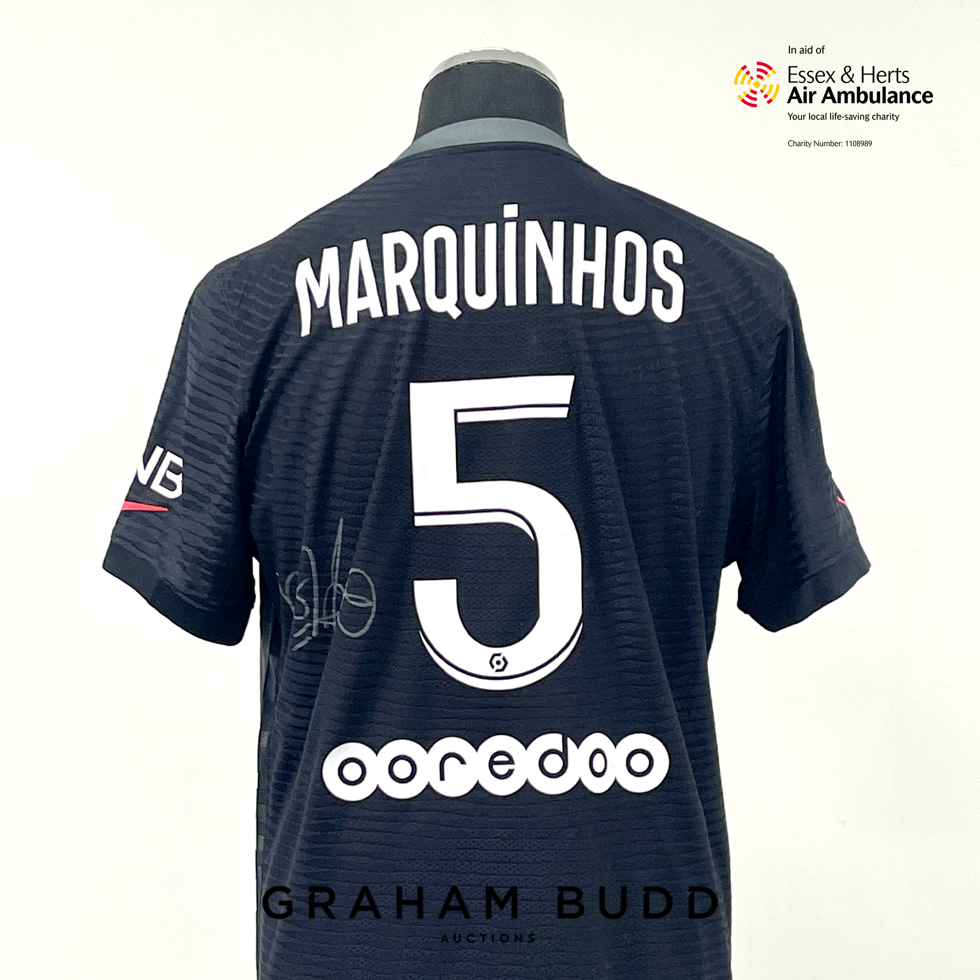 Marquinhos signed black and grey Paris Saint-Germain Replica no.5 third choice jersey, season 2021-