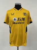 Raul Jimenez signed gold and black Wolverhampton Wanderers no.9 home jersey, season 2021-22, match-