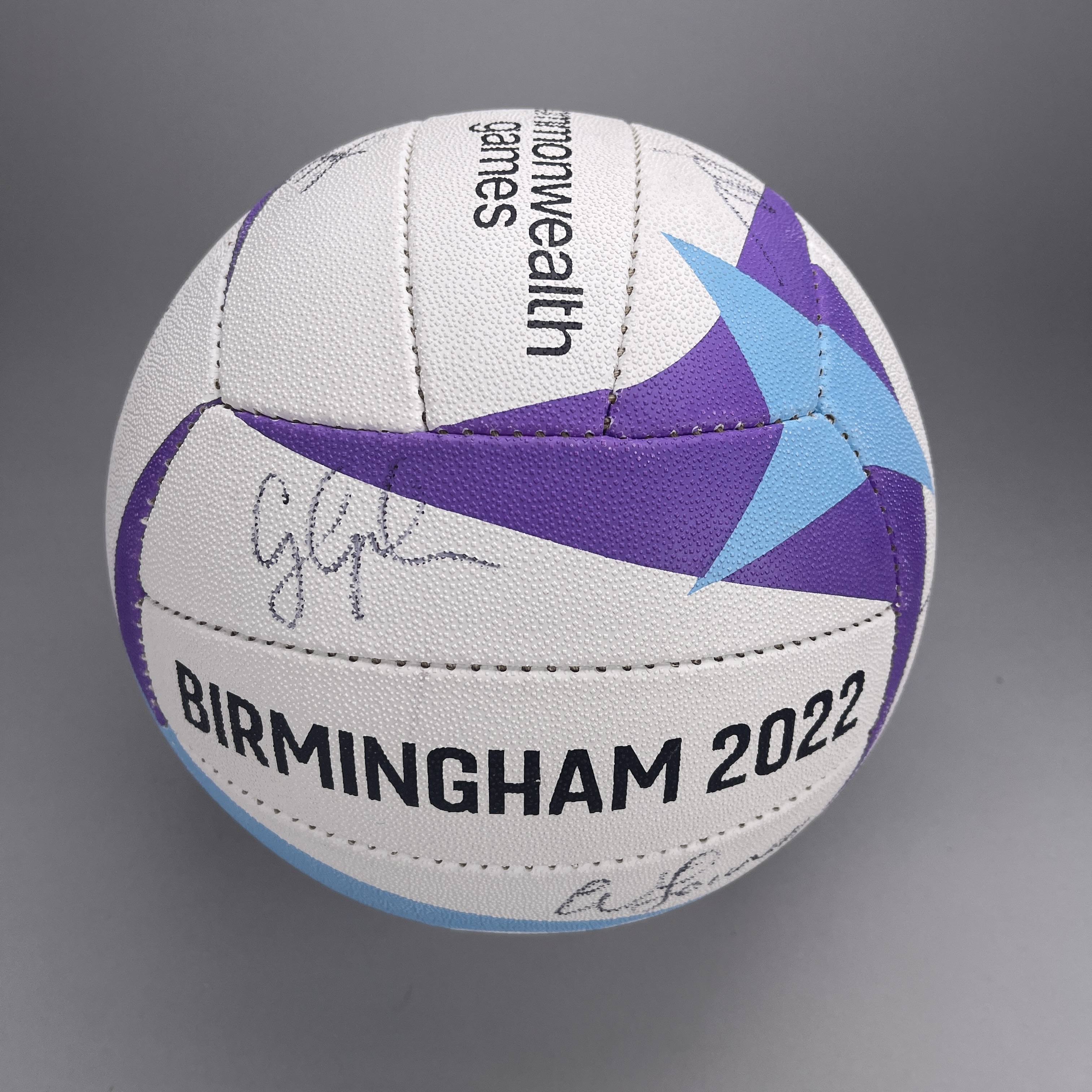 B2022 Bronze Medal Match Netball - England v New Zealand. Signed by winning New Zealand team and coa
