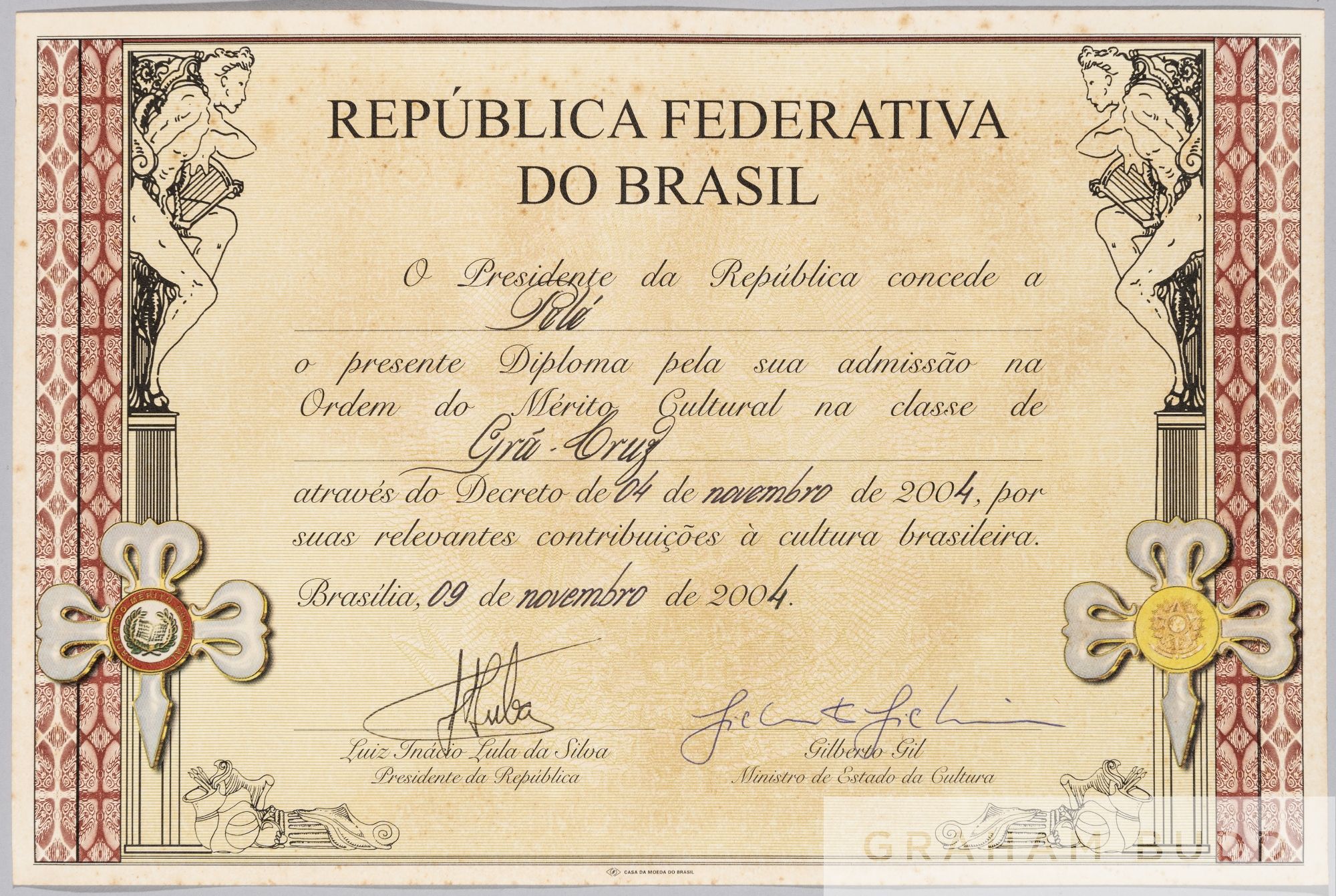 Ex-Pelé Collection: Brazilian Order of Cultural Merit bestowed to Pelé and presented by President - Image 2 of 2