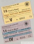 Two England tickets from the 1954 World Cup in Switzerland both played in Basel