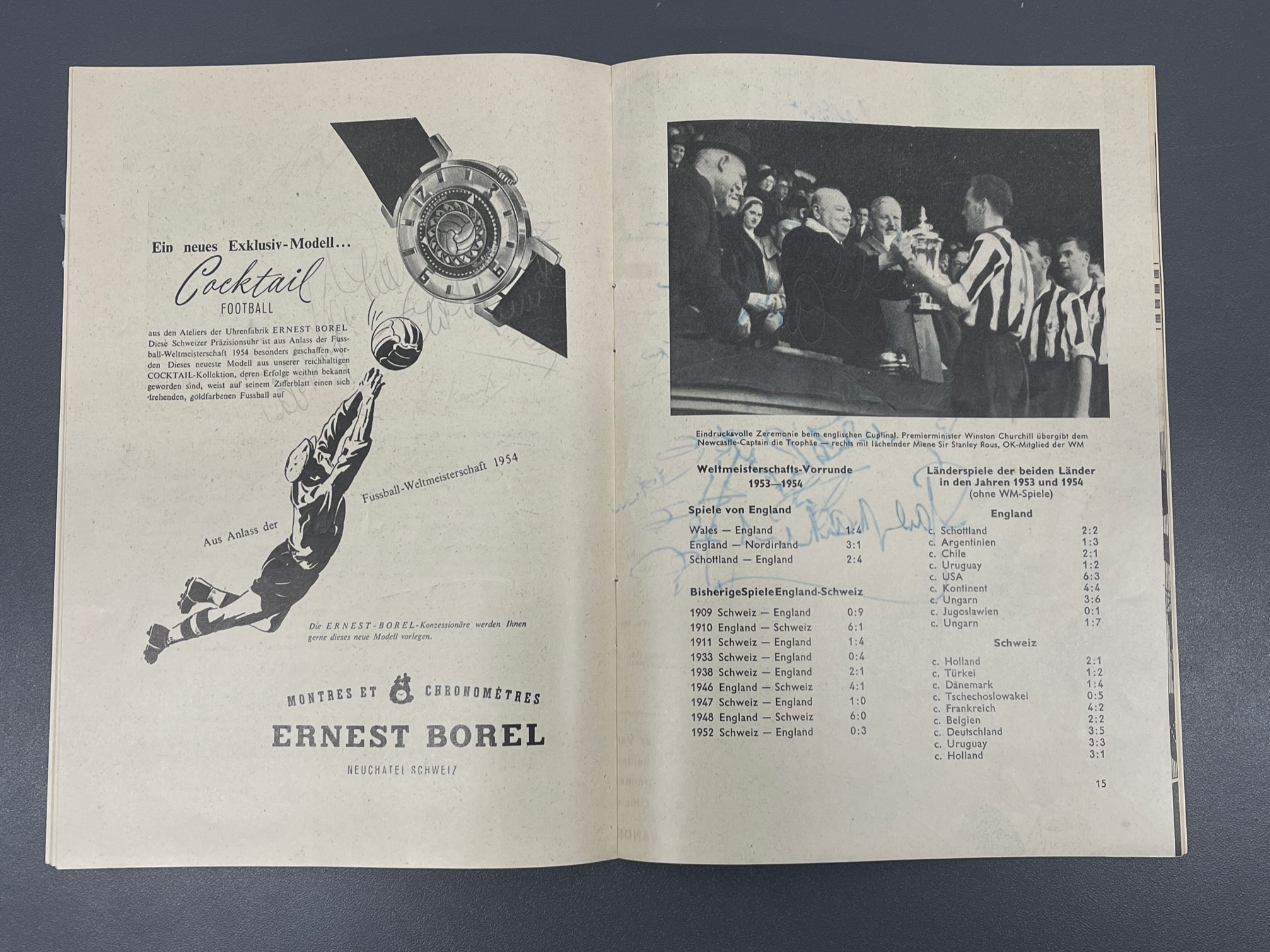 1954 World Cup programme signed by the England team in the Group 4 match v Switzerland played in - Image 3 of 5