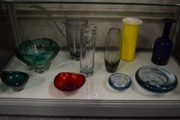 Holmegaard glassware to include an Ice vase, a Hellas smoked glass vase and a small glass bowl,