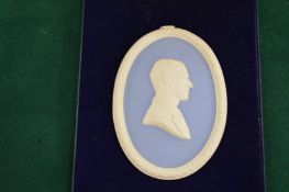 A Wedgwood blue and white Jasper ware oval plaque 