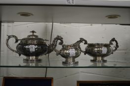 A heavy plated three piece tea service.