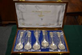 A cased set of six silver commemorative spoons 