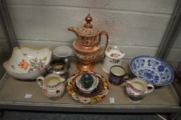 A quantity of decorative china to include lustre decorated jugs and a Dresden bowl (AF).