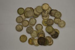 Forty seven silver threepenny pieces, Victorian and Edwardian period.