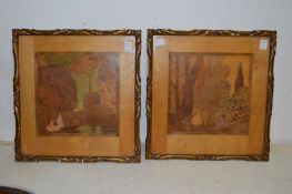 A pair of marquetry pictures 