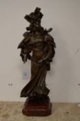 A 19th century French bronzed spelter figure of a young lady on a marble base titled 