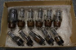 Eleven old electronic valves, six x KT66, four x GZ32 and 1 x 54KU. Makers to include Marconi,
