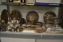 Plated items to include a soda syphon holder, entree dish, Mappin & Webb bowl, salvers etc.