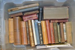 A box of assorted books.