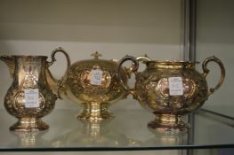 A good embossed plated three piece tea service.