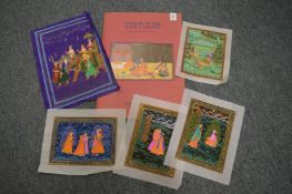 Indian school, figure paintings on silk, unframed together with a similar album containing