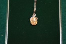 A decorative pendant and chain, boxed.