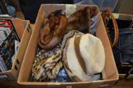 A collection of ladies' fur hats, collars and ties.