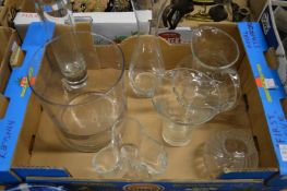 Alvar Aalto moulded glass vase and other glassware.