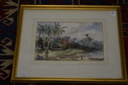 Native Women Resting near a Palm Tree watercolour.