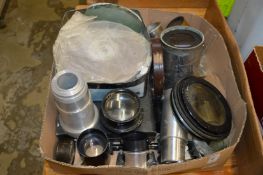 Various lenses and camera equipment.