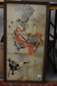A Japanese Meiji woodblock triptych print depicting warriors, framed and glazed.