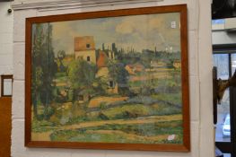 A continental landscape with buildings colour print.