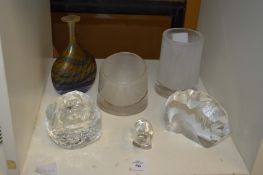 Glass vases and ornaments.