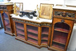 A very good 19th century walnut, ormolu and marble breakfront pedestal side cabinet, possibly by