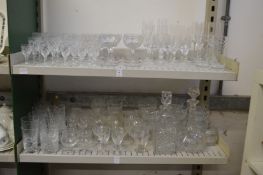 A quantity of cut glassware to include drinking glasses, decanters etc.