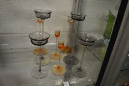 Fours pairs of Wedgwood glass candle holders, all with slender stems, various sizes.