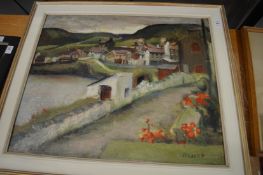 Coastal Landscape with Buildings in a Hillside oil on board.