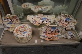 An Imari decorated 19th century part dessert service comprising various shaped dishes and plates (