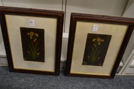 An early pair of Persian panels / covers, possible for a mirror or Quran, painted with flowers,